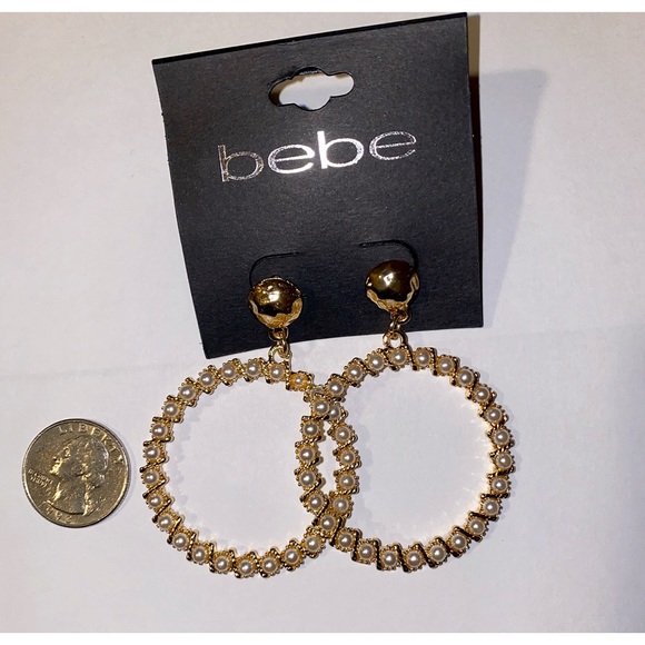 Bebe Gold, Pearl Hoop Dangle Earrings - Picture 2 of 4